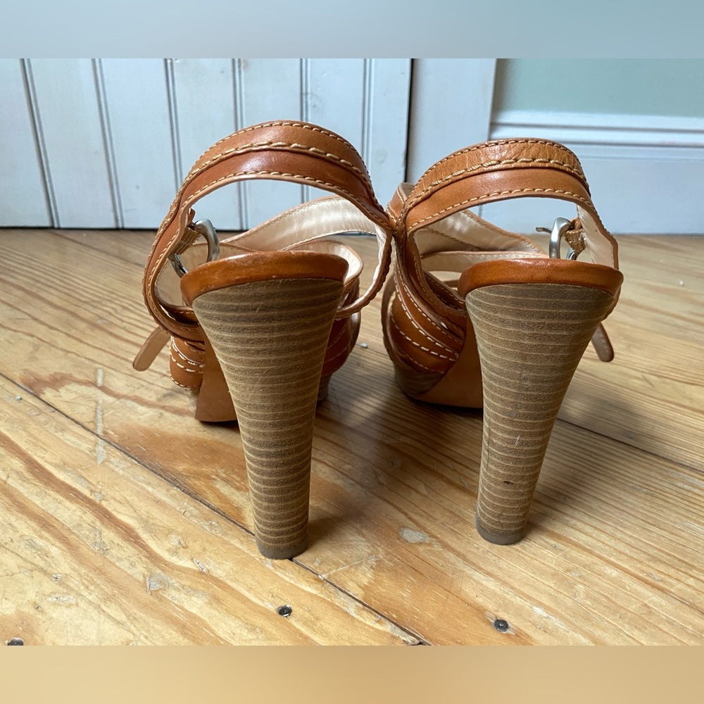 Coach cage strappy gladiator style tan leather heels double ankle strap size 9 - Picture 3 of 11